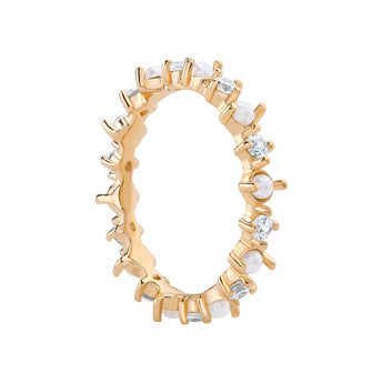 18ct gold plated sterling silver Pearl & CZ Stacking Ring