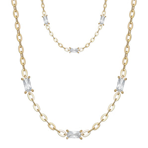 18ct Gold Plated Cubic Zirconia Baguette Necklace and Bracelet Jewellery Set