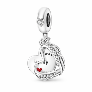925 Sterling Silver Always In My Heart Angel Wings Charm
