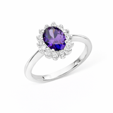 925 Sterling Silver Amethyst Cubic Zirconia Cluster Ring