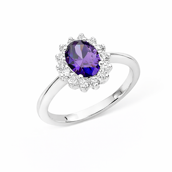 925 Sterling Silver Amethyst Cubic Zirconia Cluster Ring