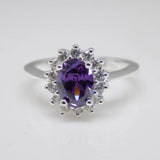 925 Sterling Silver Amethyst Cubic Zirconia Cluster Ring