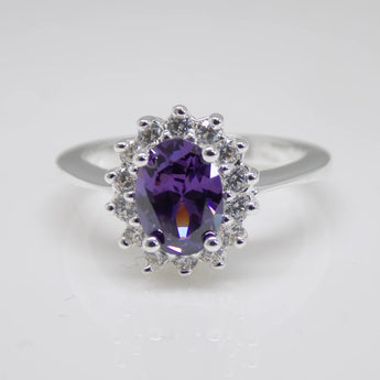 925 Sterling Silver Amethyst Cubic Zirconia Cluster Ring