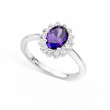925 Sterling Silver Amethyst Cubic Zirconia Cluster Ring