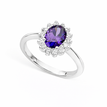 925 Sterling Silver Amethyst Cubic Zirconia Cluster Ring