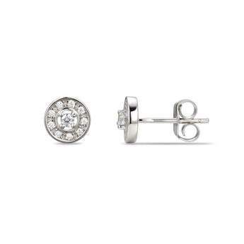 925 Sterling Silver Cubic Zirconia Stud Earrings Featuring a Clear Diamond Cubic Zirconia Centre Stone Representing The April Birthstone