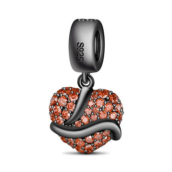 925 Sterling Silver Black and Orange Serpent Heart Charm