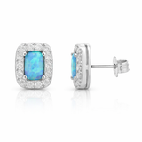 925 Sterling Silver Blue Opal Halo Stud Earrings