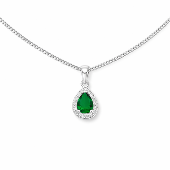 925 Sterling Silver Emerald CZ Teardrop Pendant Necklace