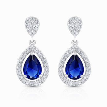 925 Sterling Silver Fancy Sapphire CZ Teardrop Stud Earrings