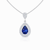 925 Sterling Silver Fancy Sapphire CZ Teardrop Pendant Necklace
