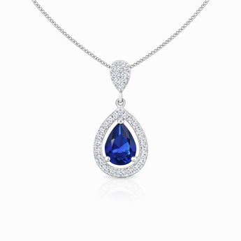 925 Sterling Silver Fancy Sapphire CZ Teardrop Pendant Necklace