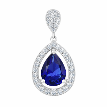 925 Sterling Silver Fancy Sapphire CZ Teardrop Pendant for Necklaces