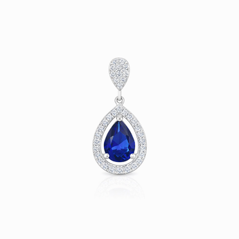 925 Sterling Silver Fancy Sapphire CZ Teardrop Pendant for Necklaces