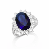 925 Sterling Silver Flower Sapphire CZ Statment Ring