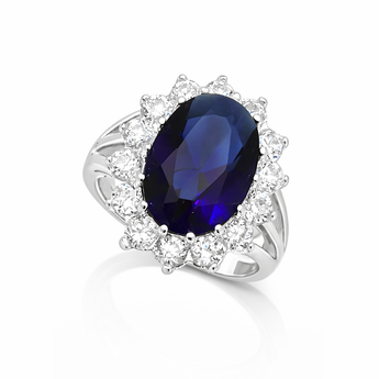 925 Sterling Silver Flower Sapphire CZ Statment Ring