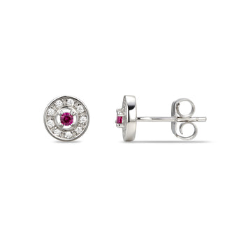925 Sterling Silver Cubic Zirconia Stud Earrings Featuring a Red Ruby Cubic Zirconia Centre Stone Representing The July Birthstone
