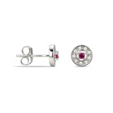 925 Sterling Silver Cubic Zirconia Stud Earrings Featuring a Red Ruby Cubic Zirconia Centre Stone Representing The July Birthstone