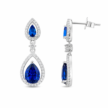 925 Sterling Silver Luxury Sapphire CZ Teardrop Stud Earrings