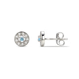 925 Sterling Silver Cubic Zirconia Stud Earrings Featuring an Aquamarine Blue Cubic Zirconia Centre Stone Representing The March Birthstone