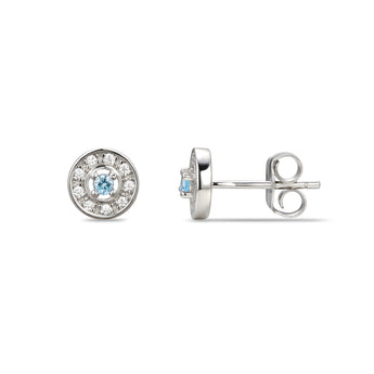 925 Sterling Silver Cubic Zirconia Stud Earrings Featuring an Aquamarine Blue Cubic Zirconia Centre Stone Representing The March Birthstone