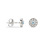 925 Sterling Silver Cubic Zirconia Stud Earrings Featuring an Aquamarine Blue Cubic Zirconia Centre Stone Representing The March Birthstone