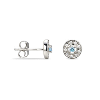 925 Sterling Silver Cubic Zirconia Stud Earrings Featuring an Aquamarine Blue Cubic Zirconia Centre Stone Representing The March Birthstone