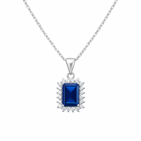 925 Sterling Silver Oblong Halo Sapphire CZ Pendant Necklace