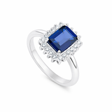 925 Sterling Silver Oblong Halo Sapphire CZ Ring