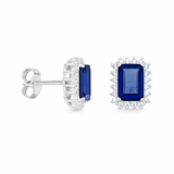 925 Sterling Silver Oblong Halo Sapphire CZ Stud Earrings