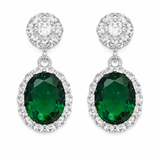 925 Sterling Silver Oval Emerald Cubic Zirconia Fancy Drop Earrings
