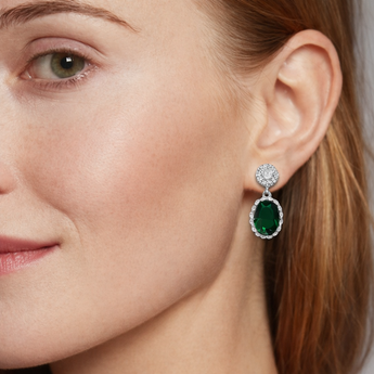 925 Sterling Silver Oval Emerald Cubic Zirconia Fancy Drop Earrings