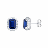 925 Sterling Silver Oval Halo Sapphire CZ Statement Stud Earrings