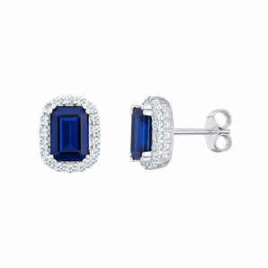 925 Sterling Silver Oval Halo Sapphire CZ Statement Stud Earrings