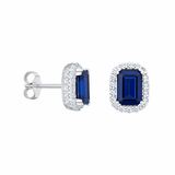 925 Sterling Silver Oval Halo Sapphire CZ Statement Stud Earrings