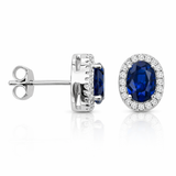 925 Sterling Silver Oval Halo Sapphire CZ Stud Earrings