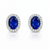 925 Sterling Silver Oval Halo Sapphire CZ Stud Earrings