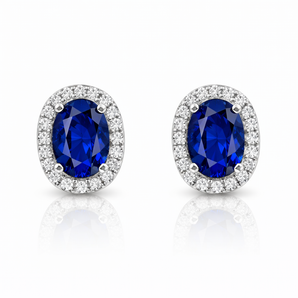 925 Sterling Silver Oval Halo Sapphire CZ Stud Earrings