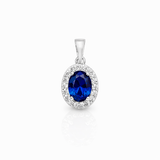 925 Sterling Silver Oval Sapphire CZ Halo Pendant for Necklaces