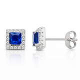 925 Sterling Silver Princess Cut Sapphire CZ Earrings