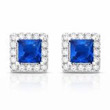 925 Sterling Silver Princess Cut Sapphire CZ Earrings