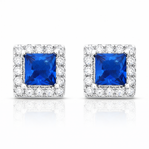 925 Sterling Silver Princess Cut Sapphire CZ Earrings