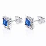 925 Sterling Silver Princess Cut Sapphire CZ Earrings