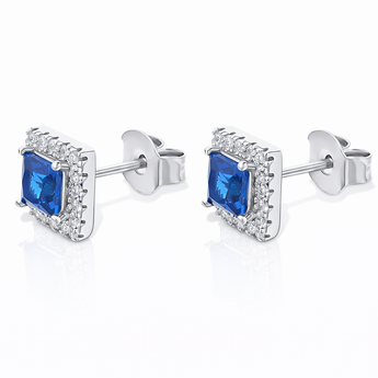 925 Sterling Silver Princess Cut Sapphire CZ Earrings