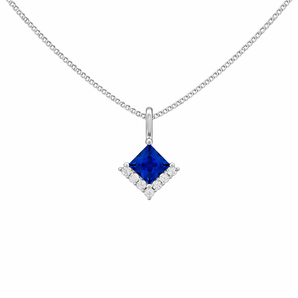 925 Sterling Silver Princess Cut Sapphire Cubic Zirconia Pendant Necklace