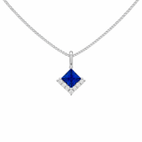 925 Sterling Silver Princess Cut Sapphire Cubic Zirconia Pendant Necklace