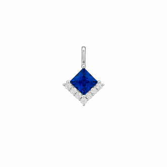 925 Sterling Silver Princess Cut Sapphire Cubic Zirconia Pendant for Necklaces