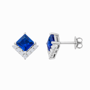 925 Sterling SIlver Princess Cut Sapphire Cubic Zirconia Stud Earrings