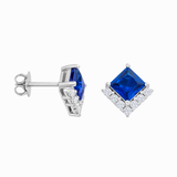 925 Sterling SIlver Princess Cut Sapphire Cubic Zirconia Stud Earrings