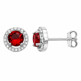 925 Sterling Silver Ruby Cubic Zirconia Halo Earrings